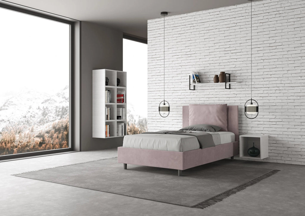 BS COM Letto una piazza e mezza senza rete imbottito 110x210 microfibra glicine