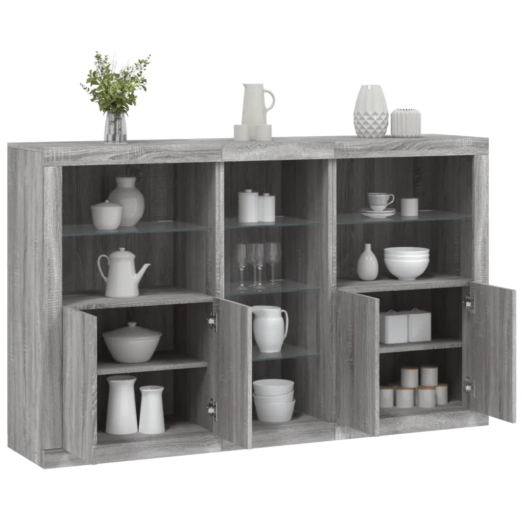 Credenza | Madia | Buffet da pranzo | Armadio da pranzo con Luci LED Grigio Sonoma 162x37x100 cm
