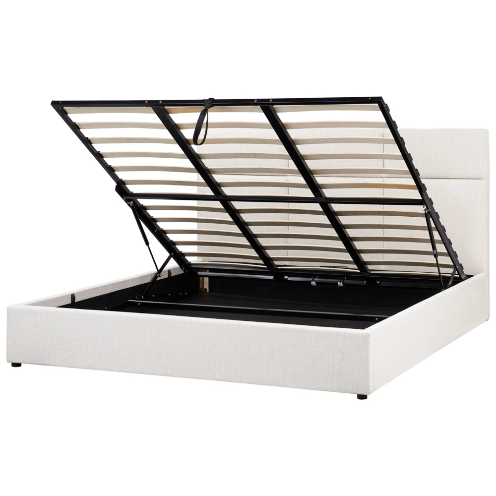 Letto ottomano Bianco Sporco Poliestere Rivestito 180 x 200 cm con Storage e Testata Mobili da Camera da Letto