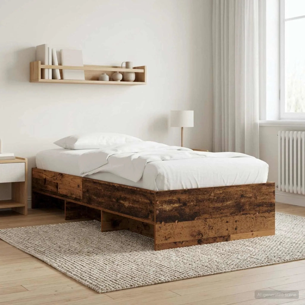Struttura del letto con lo scaffale Legno antico 80 x 200 cm 3429672