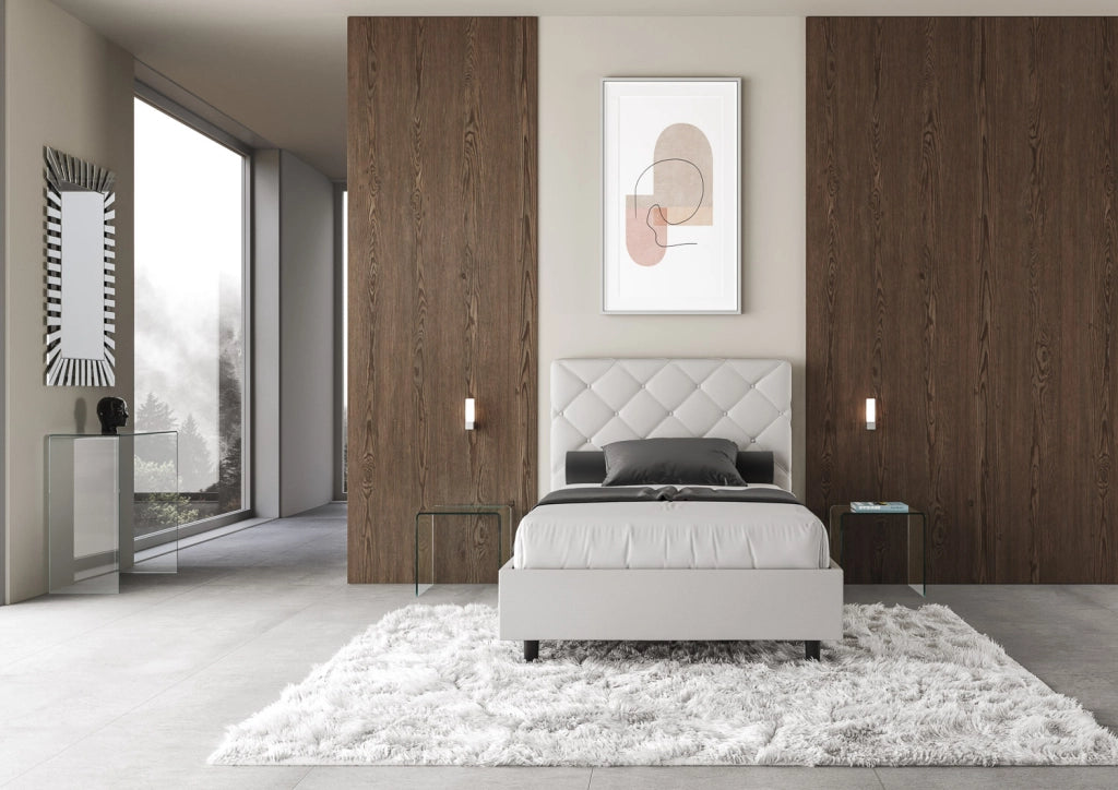 BS COM Letto una piazza e mezza contenitore imbottito 120x190 similpelle bianco