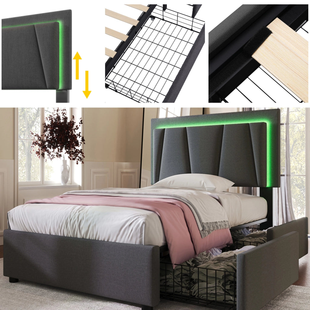 letto imbottito legno grigio 90x200 cm