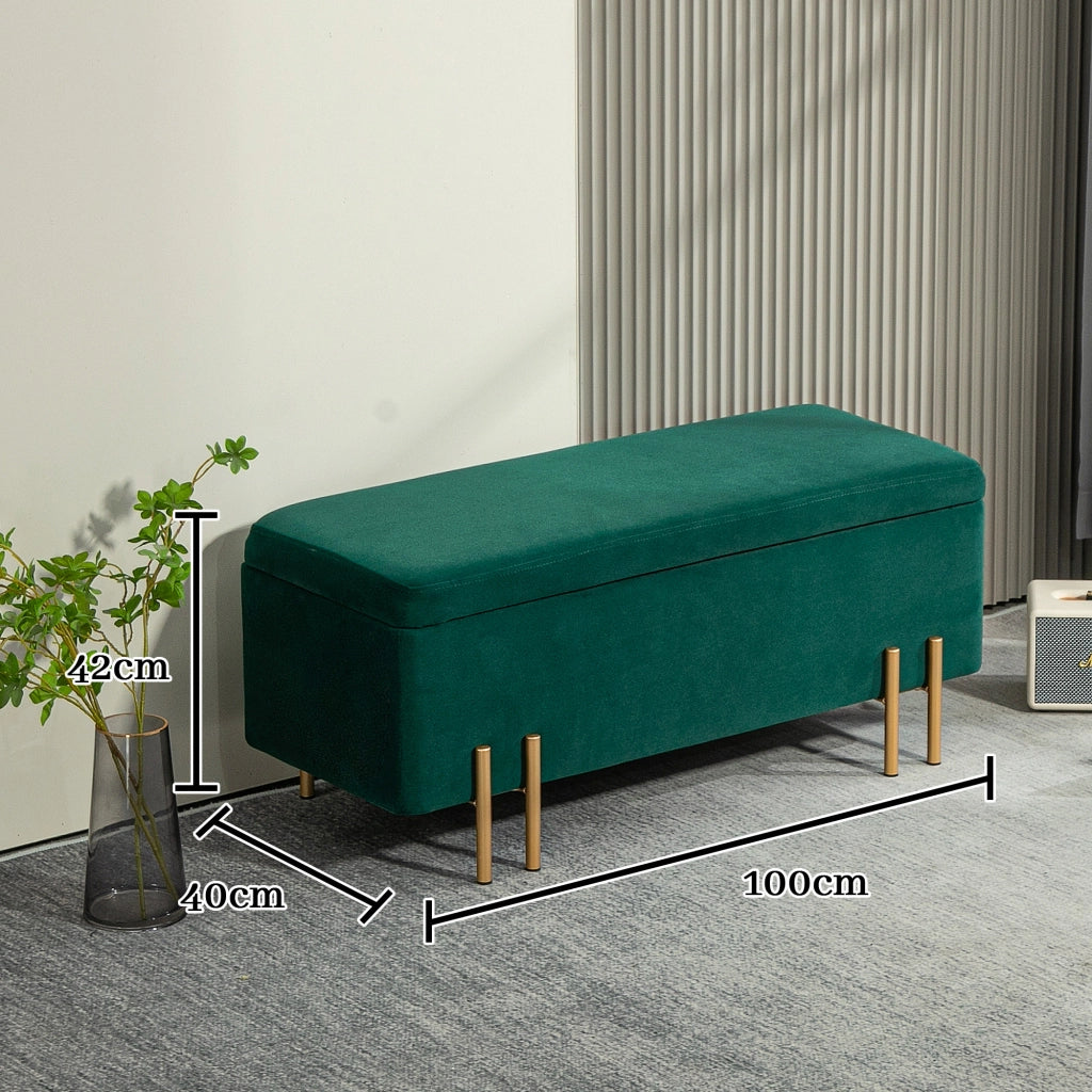 Panca contenitore con vano interno, poggiapiedi e panca letto, in poliestere verde