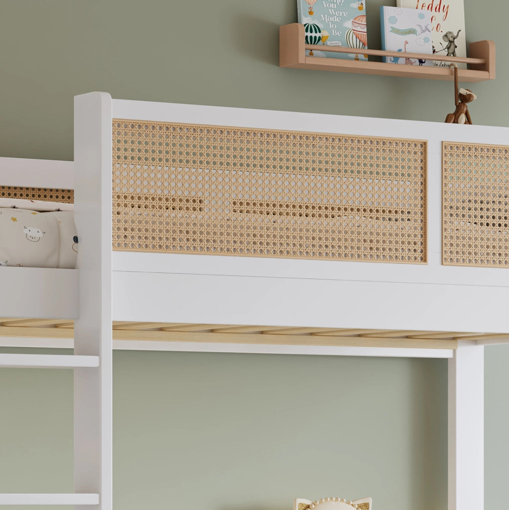 Letto a castello per bambini con 3 cassetti e scala a 4 gradini 90x200 cm