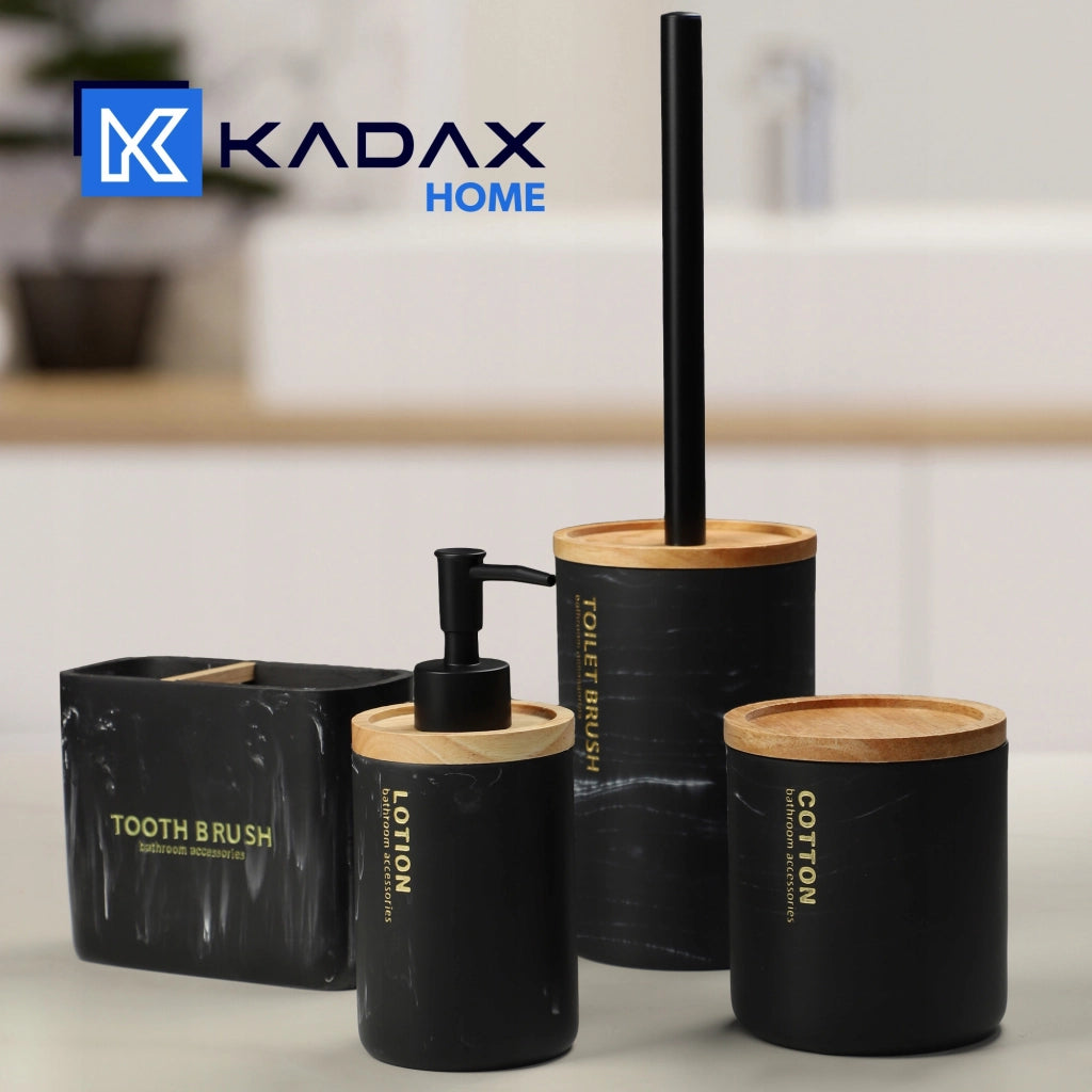 Dispenser di sapone liquido e gel KADAX da 250 ml, finitura effetto marmo nero.
