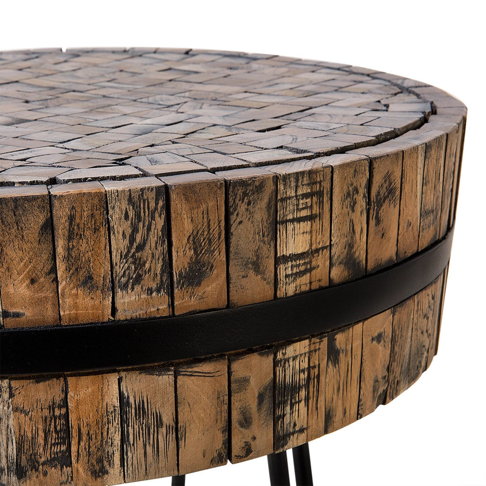 Tavolino da caffé in legno chiaro Teak in acciaio con gambe a forcella Tavolino in stile rustico