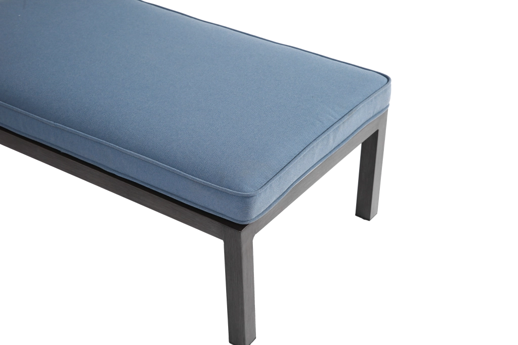 Sedia lounge da esterno in alluminio con cuscino blu, schienale reclinabile a 5 posizioni