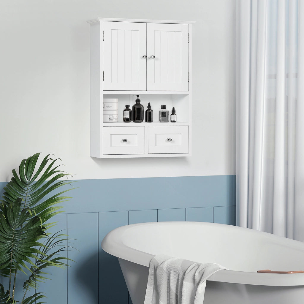 Armadietto da Bagno Sospeso con 2 Ante e 2 Cassetti ¨C zephmum ¨C 50.8x17.8x66 cm Bianco