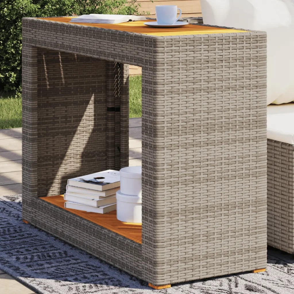 Tavolino da Giardino-Tavolo da Esterno-Tavolino da Patio Piano Legno Grigio 100x40x75 cm Polyrattan