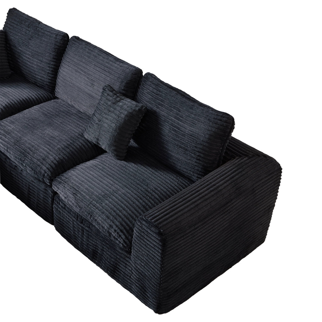 Divano modulare a 3 moduli convertibile in letto, rivestimento in velluto a coste nero e blu, sfoderato?