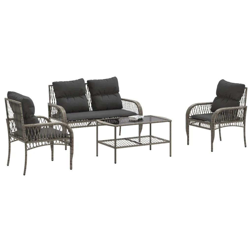Set Divani da Giardino 4 pz con Cuscini in Polyrattan Grigio 368729