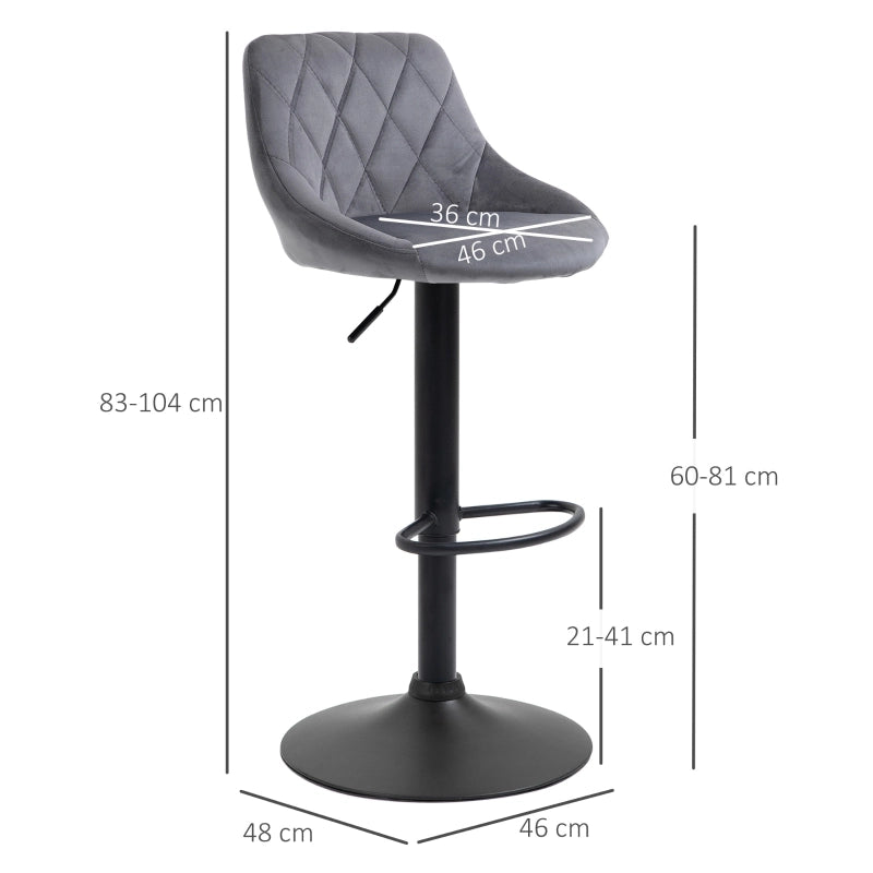 Sgabello da Bar Regolabile in Altezza e Girevole a 360° con Schienale e Poggiapiedi in Poliestere Grigio Scuro