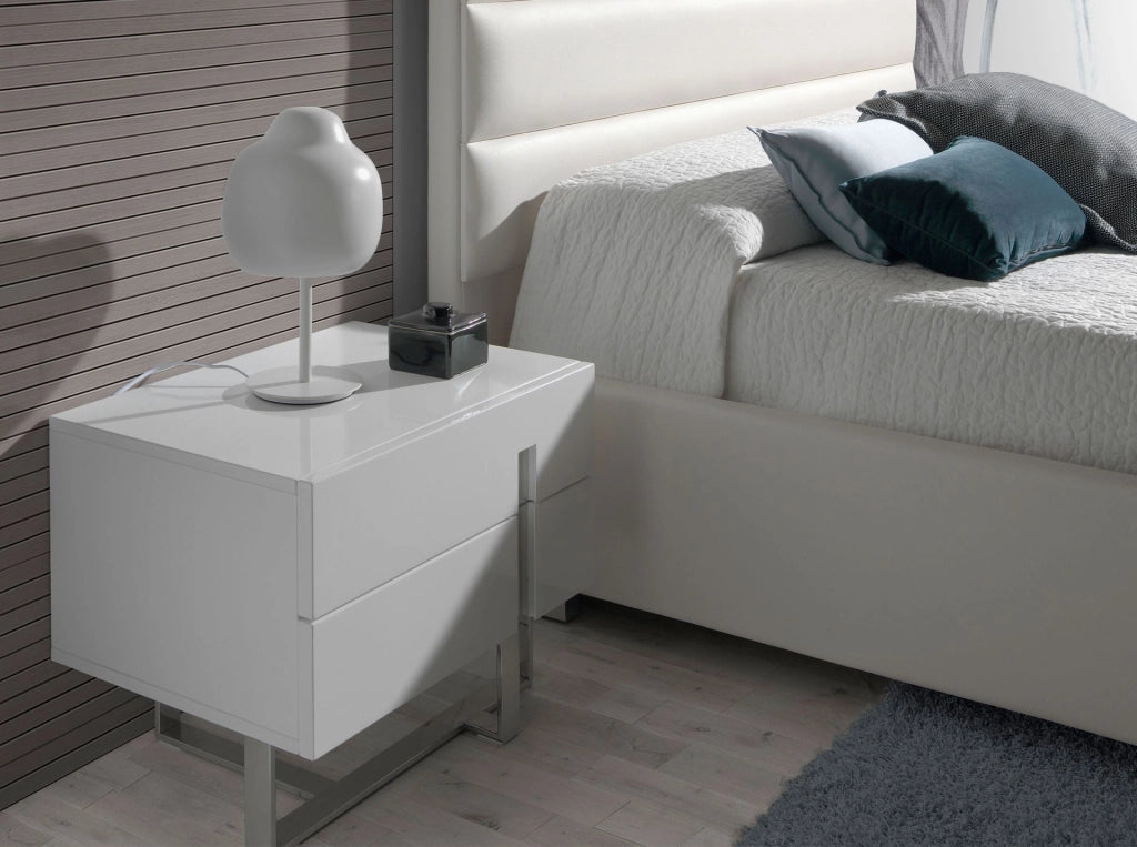 Comodino legno bianco e acciaio cromato