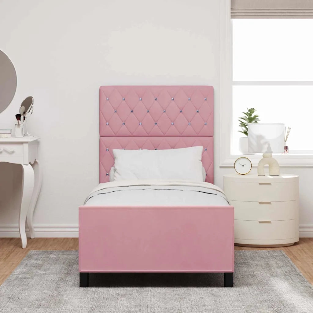 Letto a molle con testiera Rosa 100 x 200 cm Velluto
