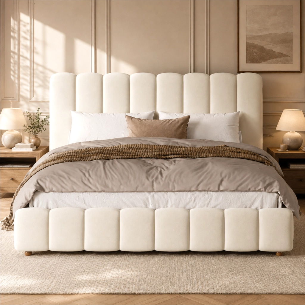letto imbottito velluto beige 180 x 200 cm
