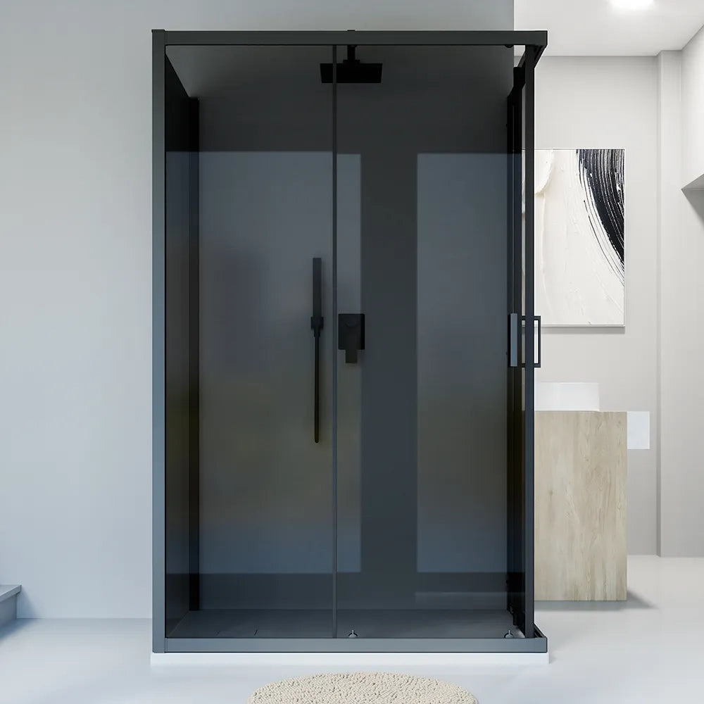 Box doccia nero opaco 3 lati 70x70x70cm con doppio scorrevole e vetro 6mm fumè h185cm | Tonga