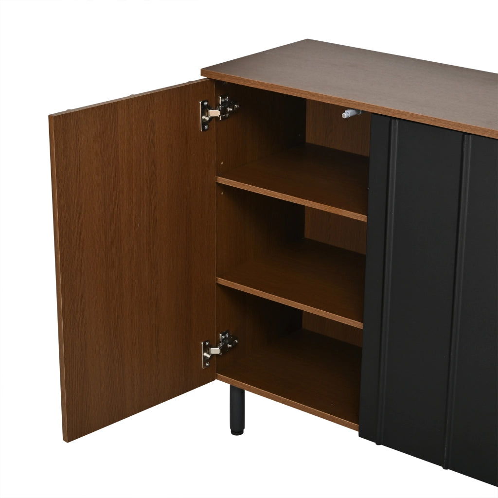 BUFFET 160x35x80 cm in Truciolato Noce e Nero con 4 Ante