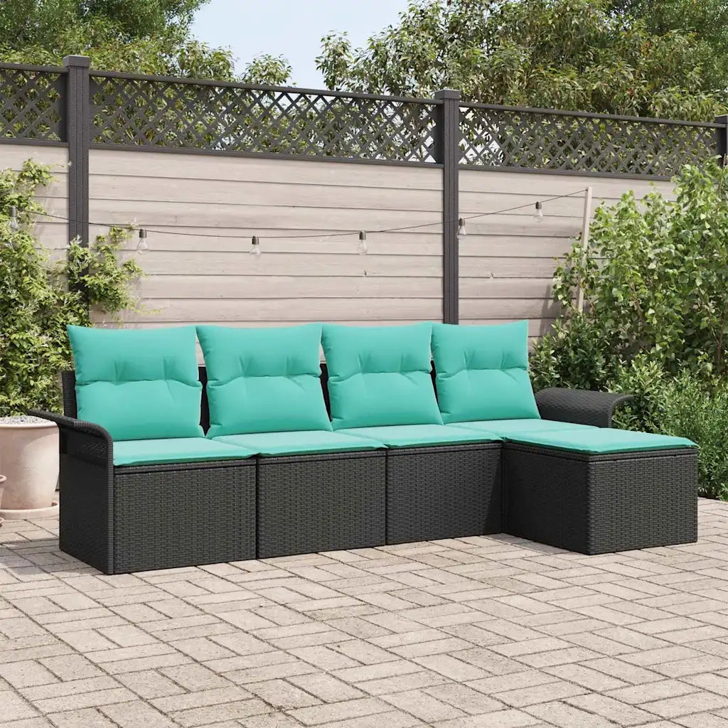 Set Divano da Giardino con cuscino 5 pcs Nero polyrattan 3345326