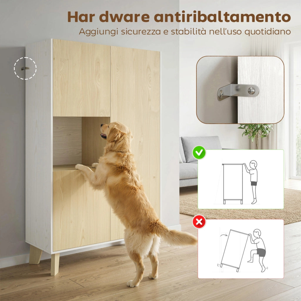 Credenza da Cucina 80x40x135 cm con 6 Scomparti Ante Soft Close in MDF Bianco e Legno