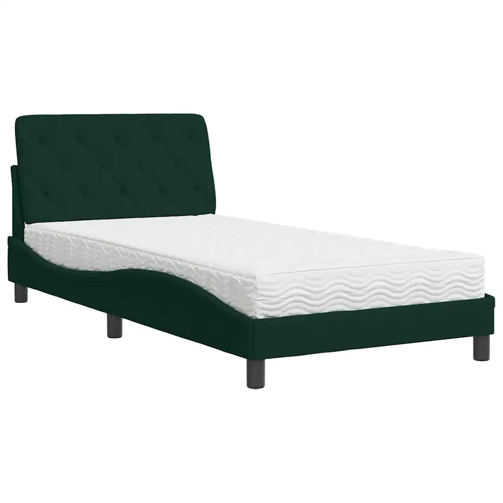 Letto con Materasso-Struttura Letto con Materasso Verde Scuro 100x200 cm in Velluto