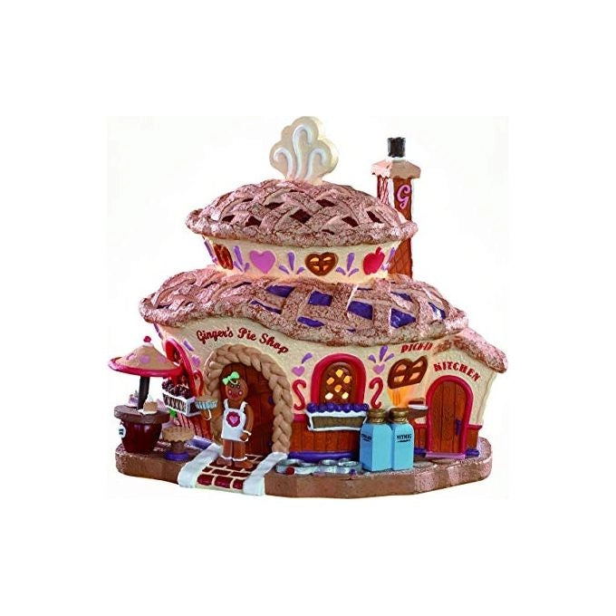Lemax 85437 Ginger's Pie Shop Negozio di Torte Illuminato in Poliresina con Interruttore On-Off Alimentazione a Batterie AA o Adattatore 4.5V colore Bianco