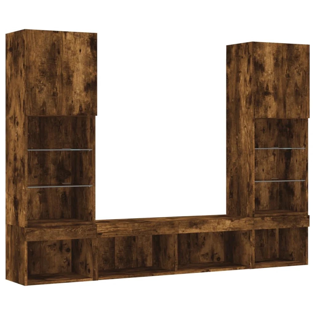Mobile TV multimediale scaffale TV credenza mobile TV sala da pranzo soggiorno camera da letto con illuminazione a LED 5 pezzi rovere affumicato legno ingegnerizzato marrone 02_0029405