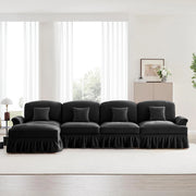 Divano modulare a L - Xylo - 4 posti, chenille, stile classico, nero