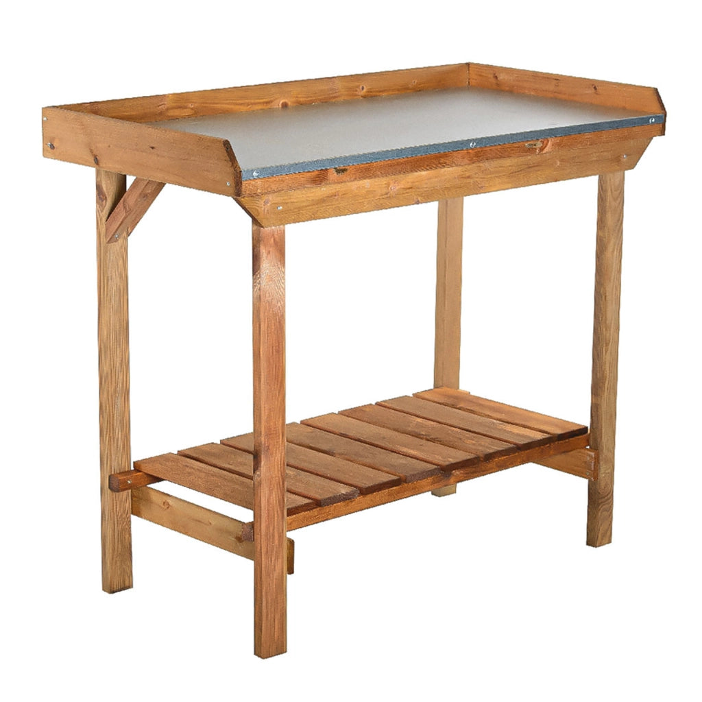 FRANKYSTAR Tavolo da lavoro per giardinaggio in legno di pino banco da lavoro per piante e fiori con ripiano in lamiera zincata - made in italy