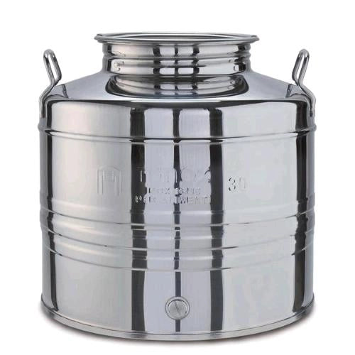 Contenitore Bidone Fusto In Acciaio Inox per Olio 15 Litri con Rubinetto e Supporto Portafusto