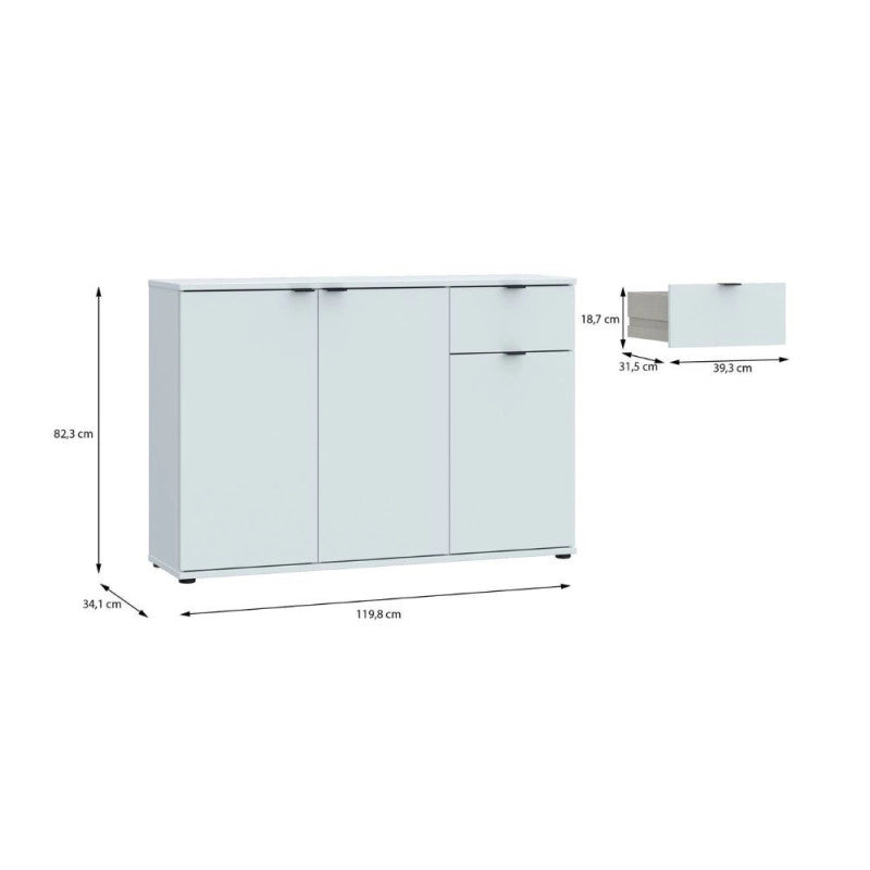 Mobile multiuso Segno con tre ante e 1 cassetto L 120 cm colore grigio chiaro