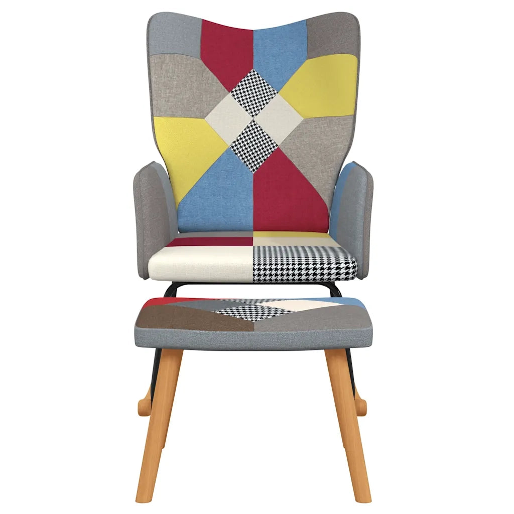 Sedia a Dondolo con Poggiapiedi in Tessuto Patchwork 328192