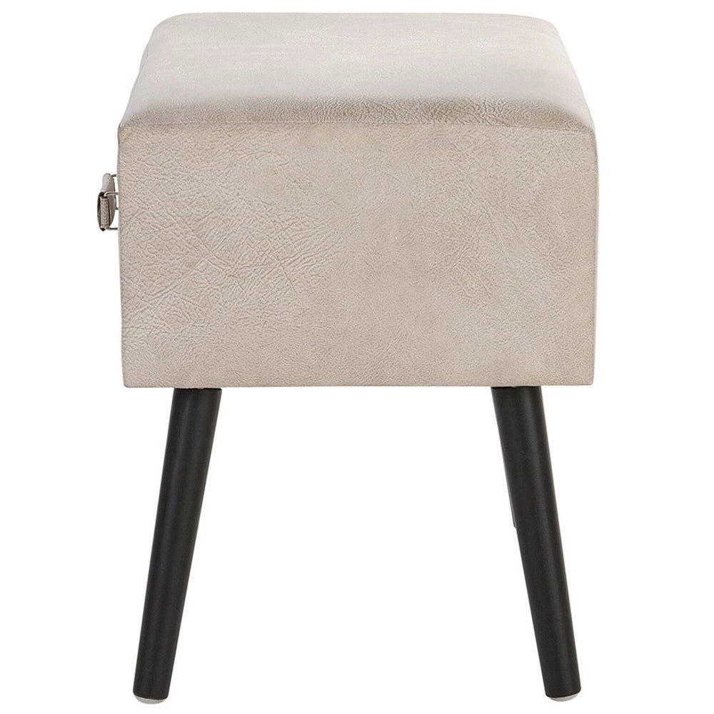 Tavolino con contenitore in ecopelle beige gambe nere 46 x 50 x 35 cm Valigia
