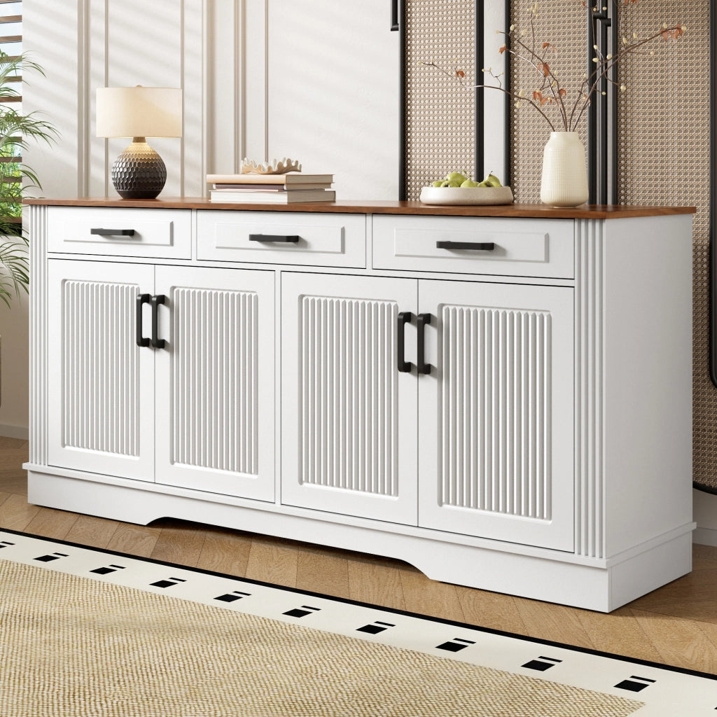 SIDEBOARD con 3 Cassetti e 4 Ante 160x40x75 cm MDF Bianco