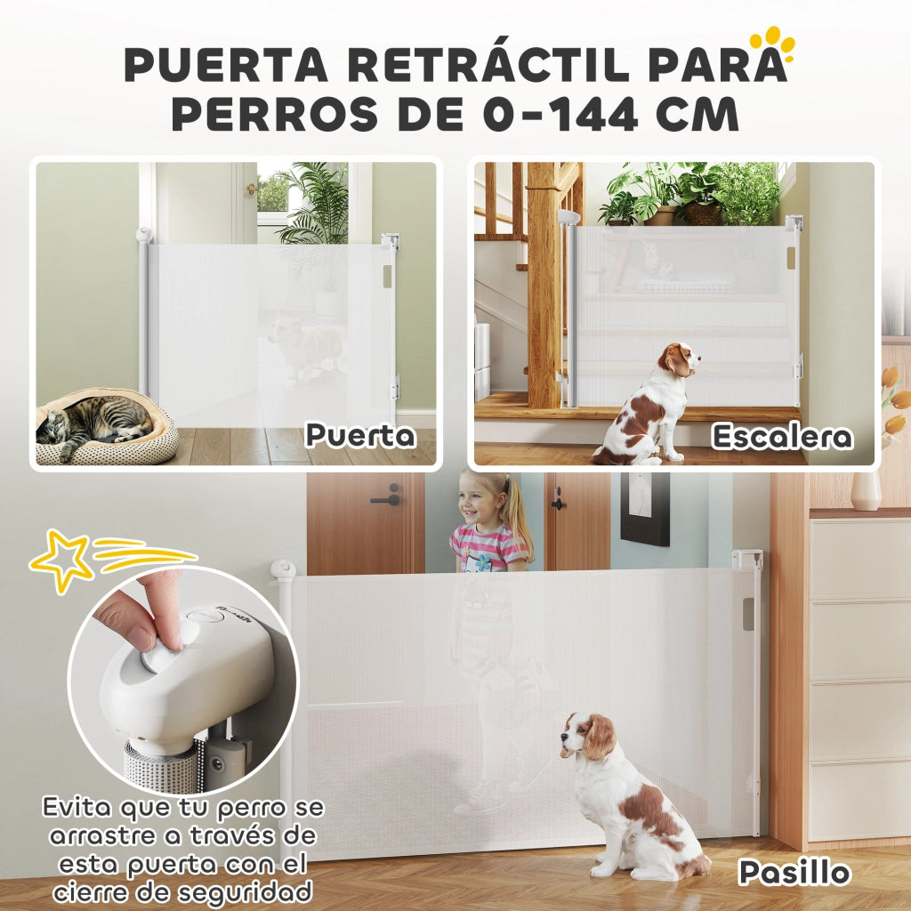 Barriera Retrattile per Cani 0-140 cm ¨C zephmum ¨C Bianco