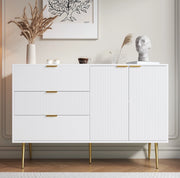 Sideboard moderno 120x38x80;5 cm in MDF bianco e oro con 3 cassetti e 2 ante