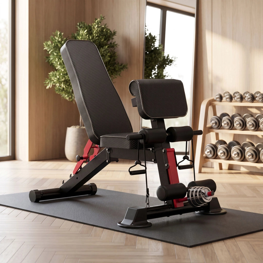 Kinetix - Panca da Fitness Multifunzione Pieghevole 62,5x89,2 cm Con Elastici Inclinabile in Acciaio Nero