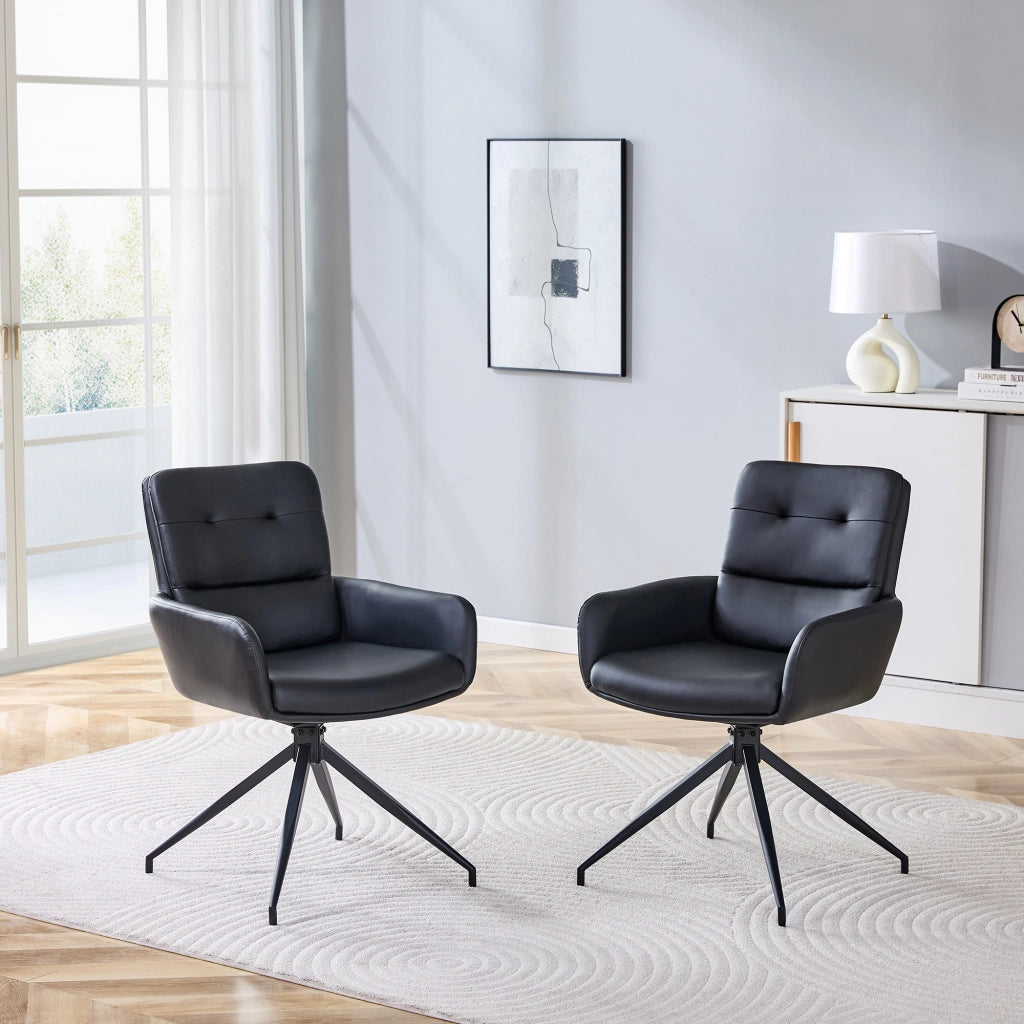 SEDIA Girevole 85 cm in PU Nero e Metallo Nero Set da 2 pezzi