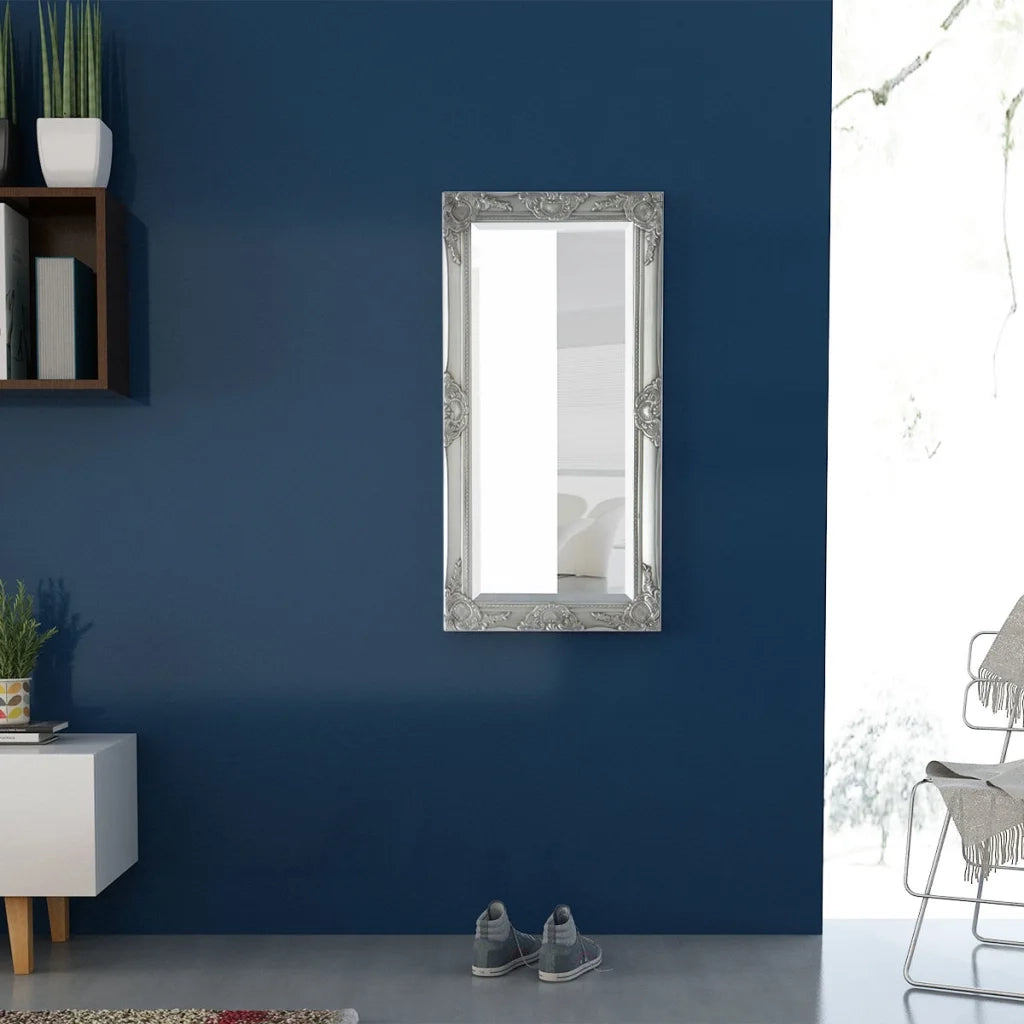 Specchio da Parete Stile Barocco 100x50 cm Argento 243681