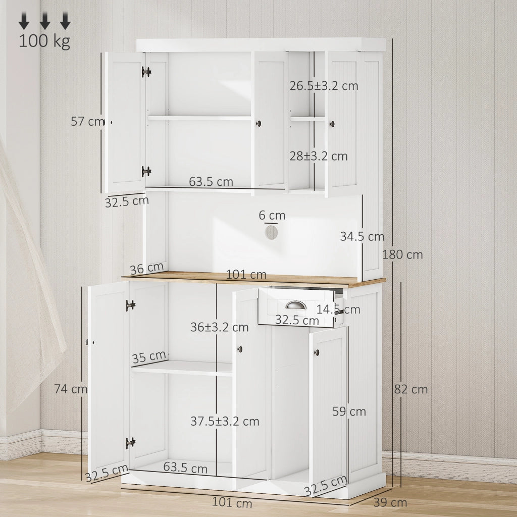 Mobile dispensa cucina con armadietti e cassetto in legno bianco stile country ¨C Xylo ¨C 101x39x180cm