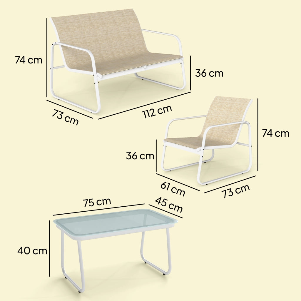 Set da Giardino 4 Pezzi con Divano, Poltrone, Tavolino, Khaki e Bianco