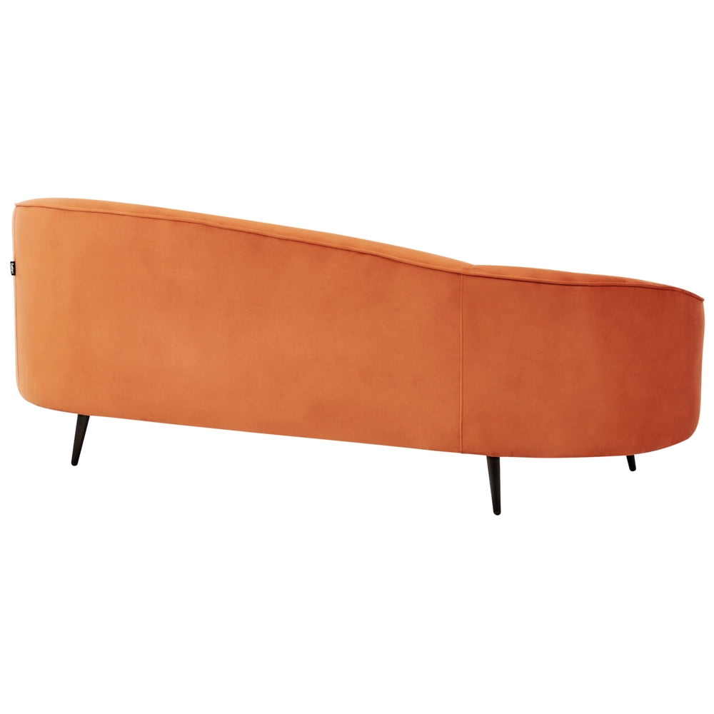 Divano velluto arancione glamour curvo stile retrò a 2 posti gambe metallo dorato