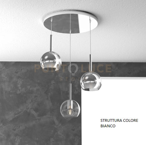 SOSP. BIANCO TONDA 3 LUCI VETRI TUTTI PICCOLO (1 X TRASPARENTE + 2 X CROMO) 1155BI-S3 TP-TC