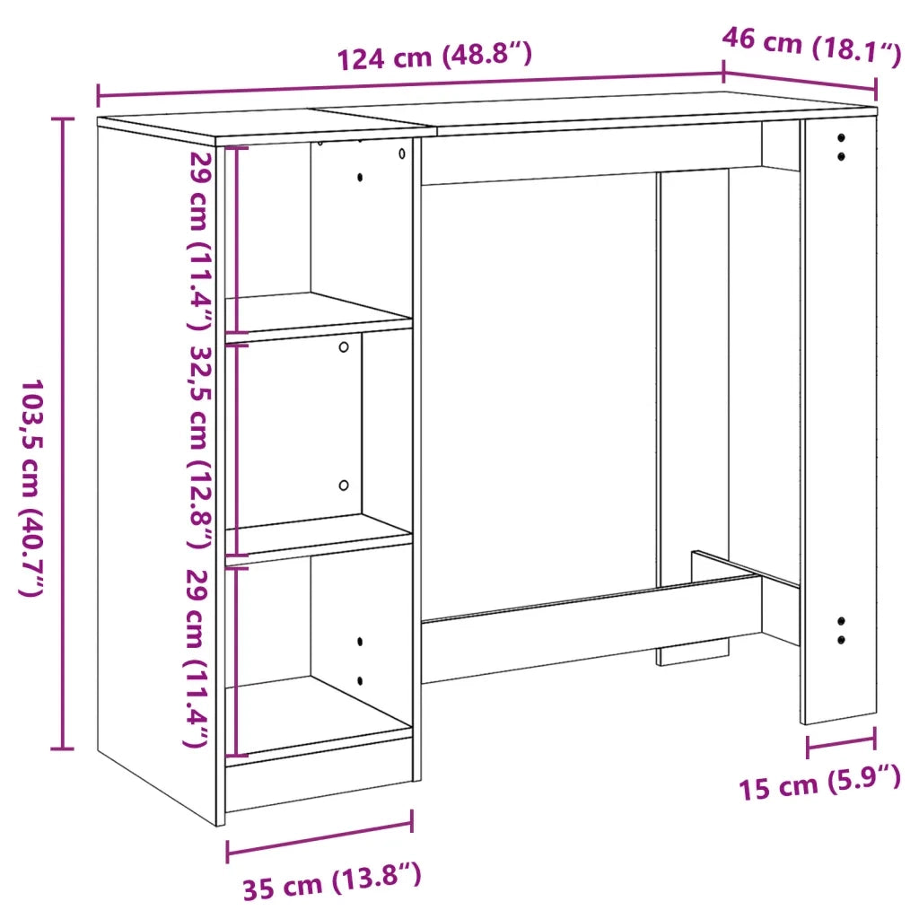 Tavolo Bar Ripiano Rovere Marrone 124x46x103,5 cm Multistrato 854397
