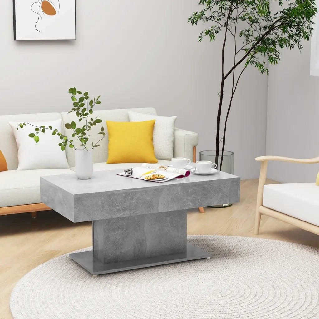 Tavolino da Salotto-Tavolino da soggiorno-Tavolo Grigio Cemento 96x50x45cm Legno Multistrato