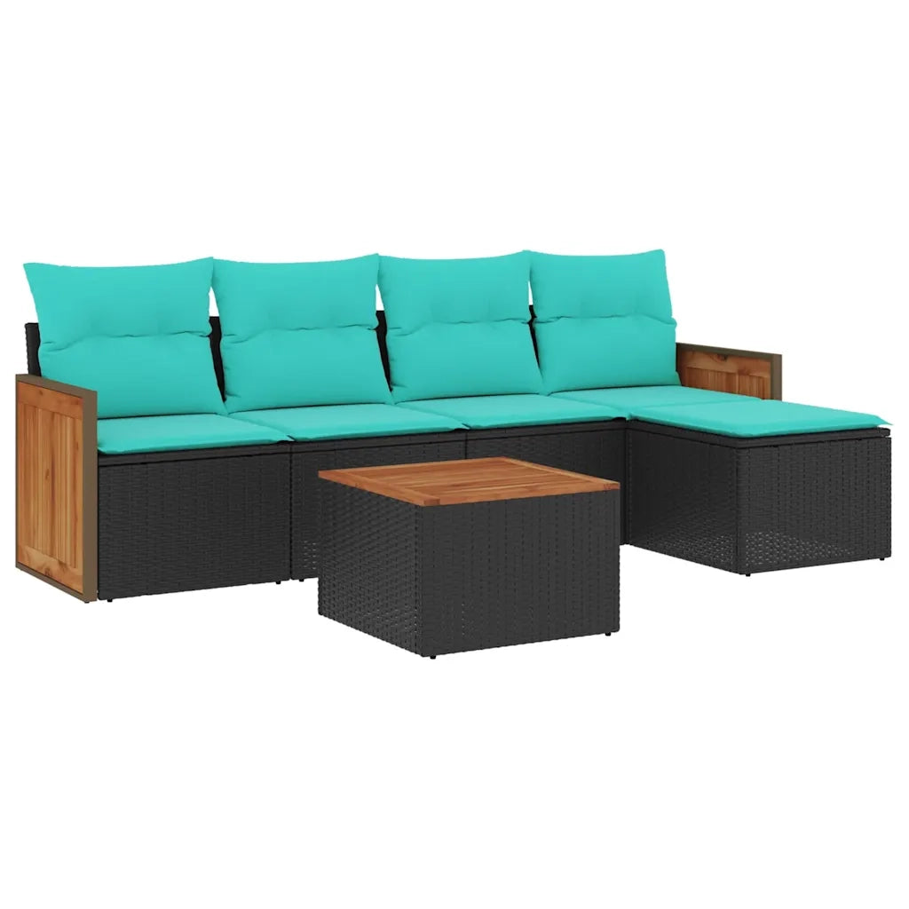Set Divani da Giardino 6 pz con Cuscini Nero in Polyrattan 3227604