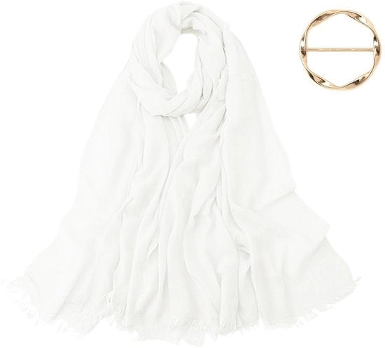 1 x elegante sciarpa bianca, 1 x sciarpa di seta, materiale morbido, caldo e confortevole, semplice e di moda, enfatizza lo stile della moda, adatto per l'inverno., Bianco latte.