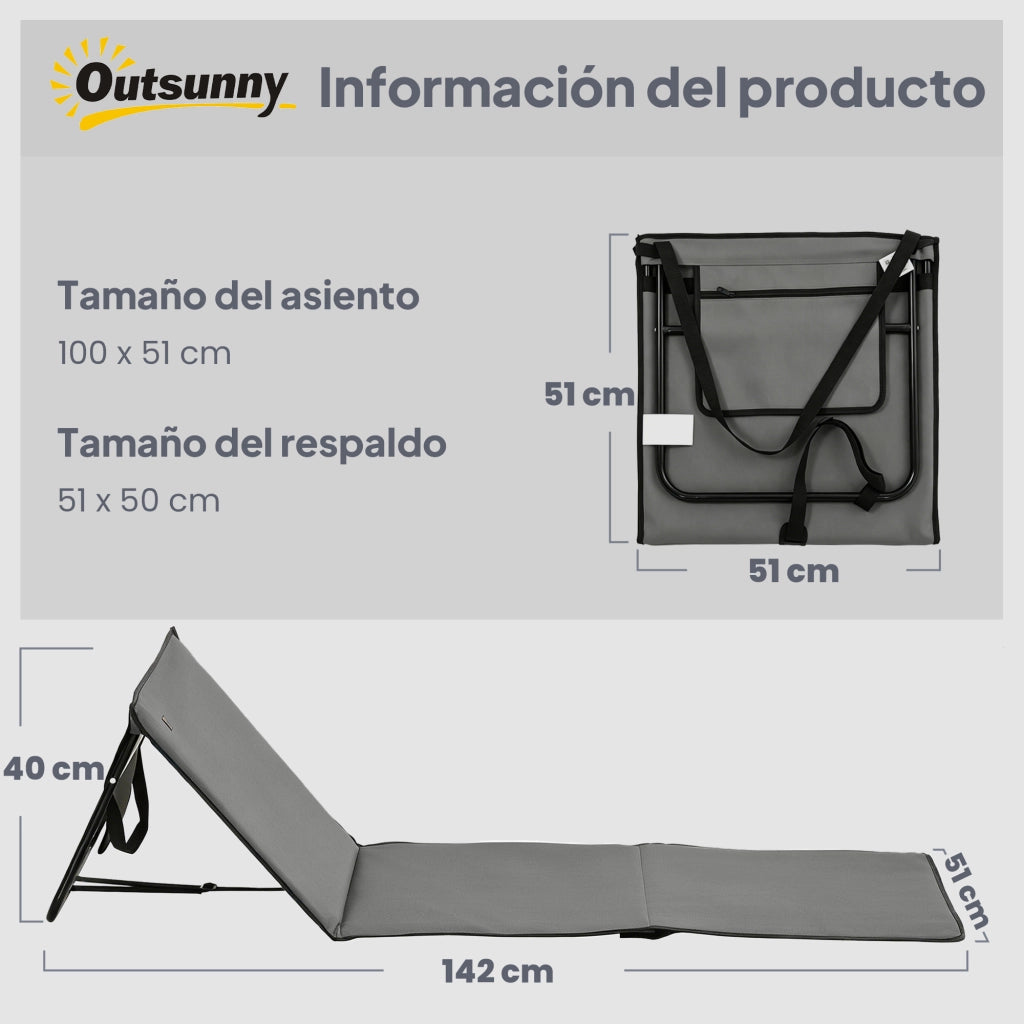 Lettino da Spiaggia Pieghevole ¨C Xylo ¨C Set 2 Pezzi con Schienale Reclinabile Grigio 142x51x40 cm