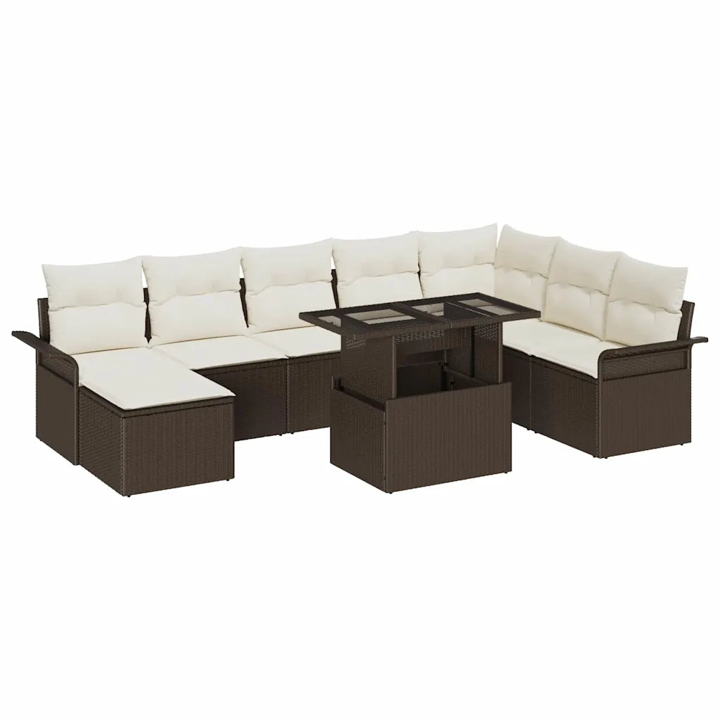 Set Divano da Giardino con cuscino 9 pcs Marrone e Crema 3357071