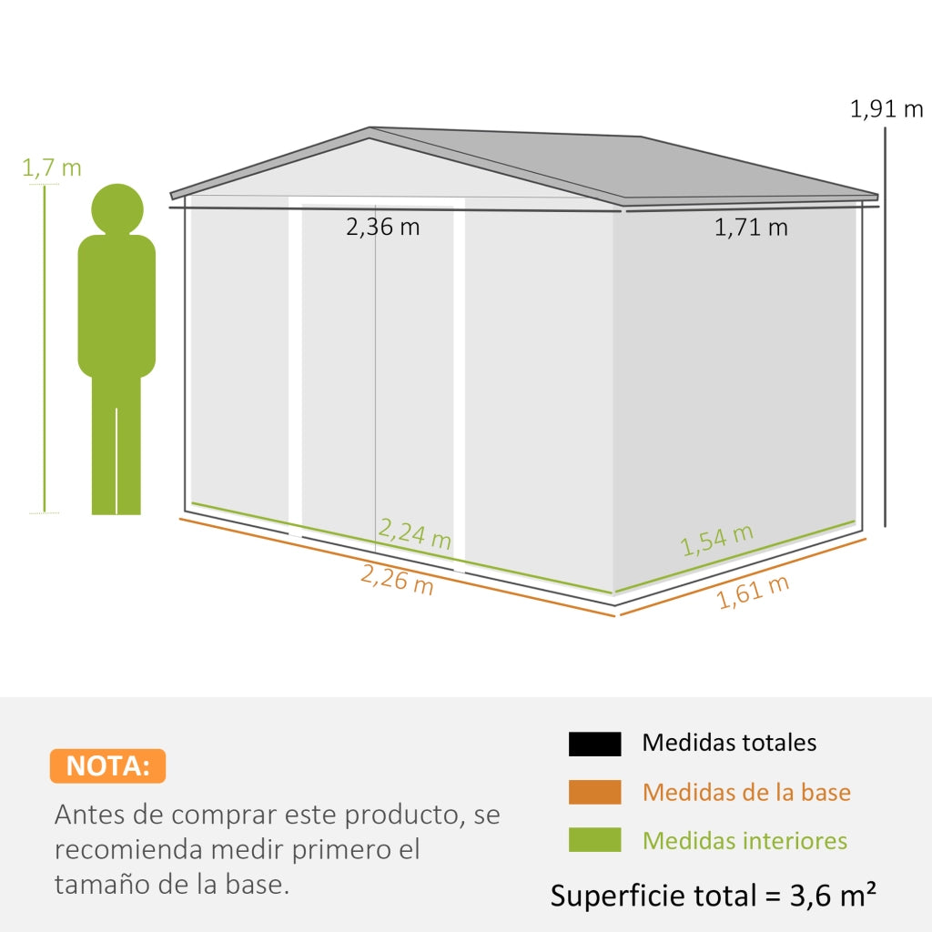 Casetta da Giardino 3.6 m2 ¨C Zephmum ¨C Verde 236x171x191 cm con Porte Scorrevoli