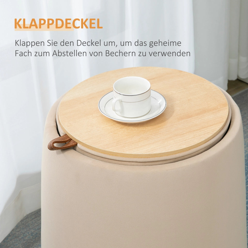 Pouf contenitore velluto ¨C Xylo ¨C Beige ?44x47,5 cm con coperchio removibile